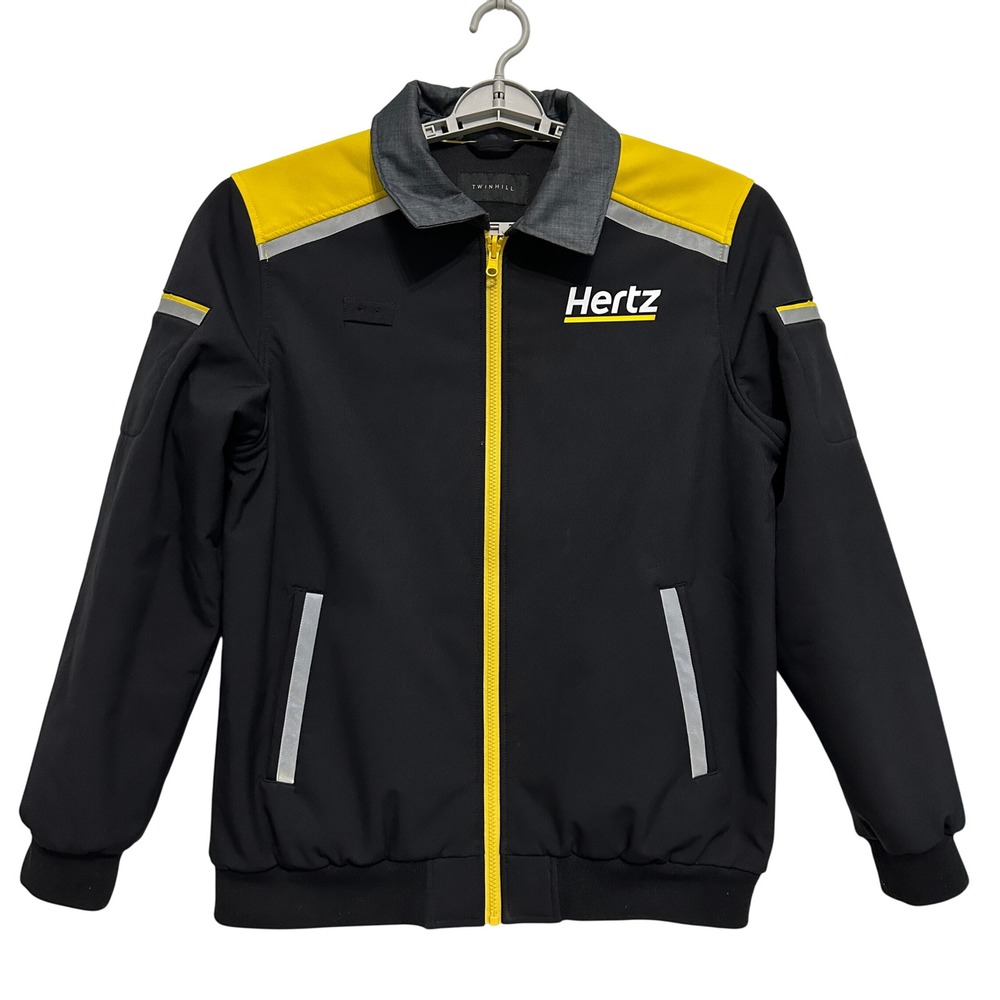 Hertz Twinhill Work Jacket Black Yellow Logo Zip Up Mens Large Utility Outdoor
